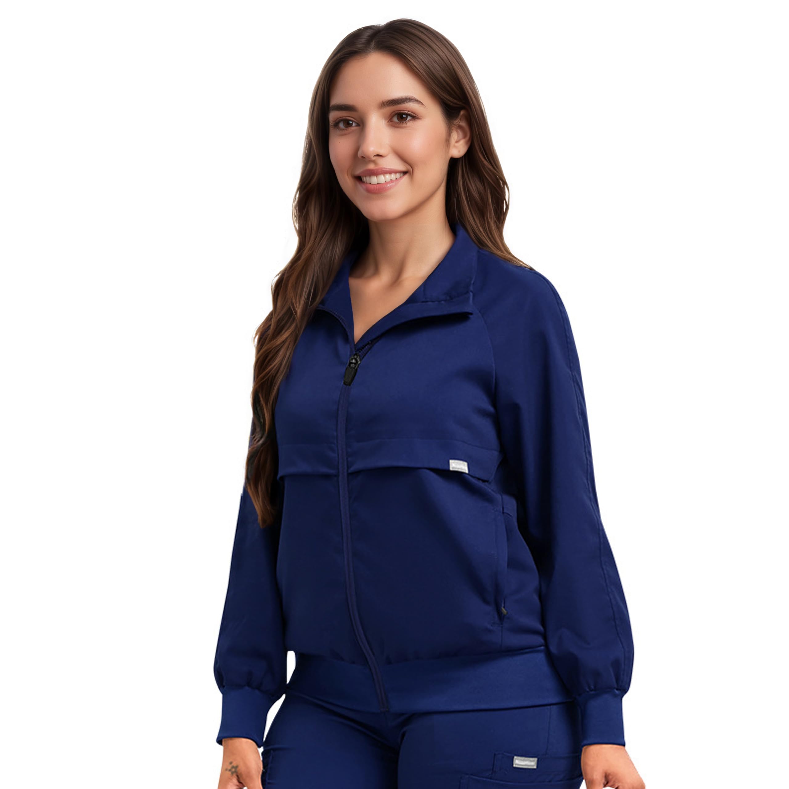 Medical Scrub Jacke Aufwärmjacke Stillmäntel Langärmeliger Stehkragen Frontreißverschluss Vier Taschen