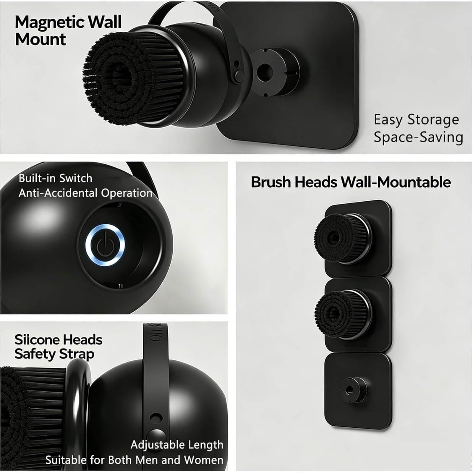 Cepillo Eléctrico para La Espalda para La Ducha, Cepillo Exfoliante De Pared/Mano, Ajuste De 2 Velocidades, con 2 Cabezales Reemplazables, Resistente Al Agua Ipx8, para El Baño Y La Limpieza