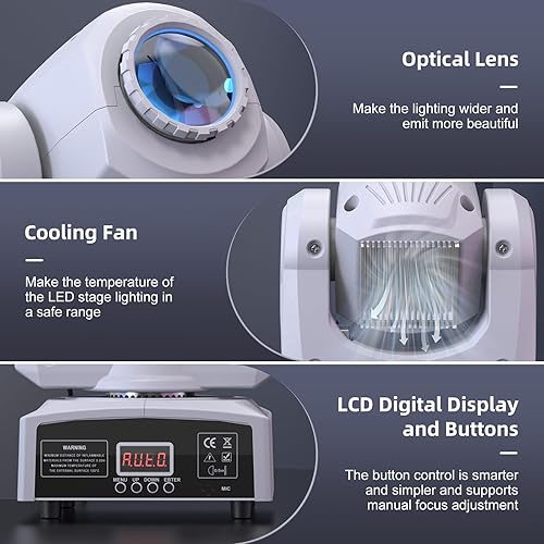 Vista 38 de U`King: Luces de escenario, luces de cabeza de movimiento, 8 Gobos, 8 colores, 11 canales, 25 watts, DMX 512, con sonido activado para bodas, DJ