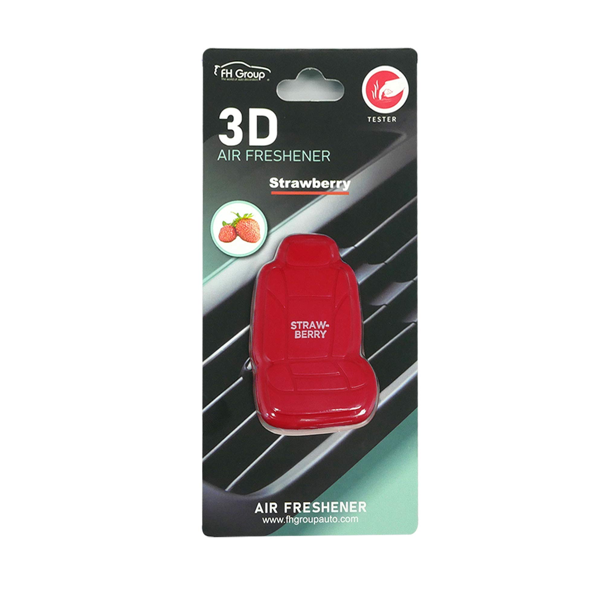 FH Group Strawberry 3D Scented Air Freshener 3-Pack Clip-On Non-Toxic, Plastic Alcohol-Free Fragrance Oil Car Seat Shape Long Lasting for Cars, Trucks, SUVs, Closets, Small Spaces, etc. Red