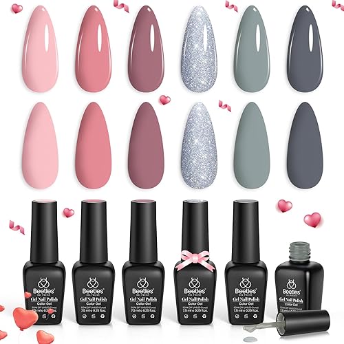 Miniatura 8 de Beetles - Juego de esmaltes de uñas de gel de 6 colores para boda, color nude, rosado, gris, para primavera y verano, secado con lámpara LED o UV,