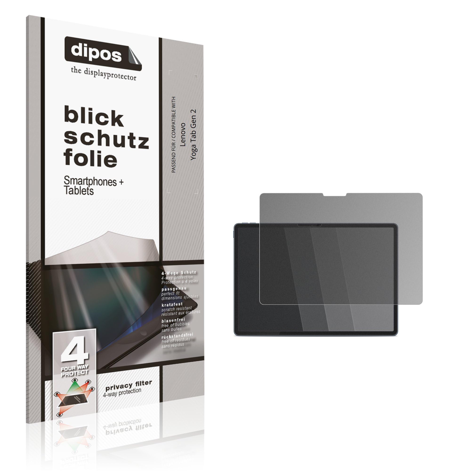 dipos Protector de Pantalla Antiespía para Lenovo Yoga Tab Gen 2