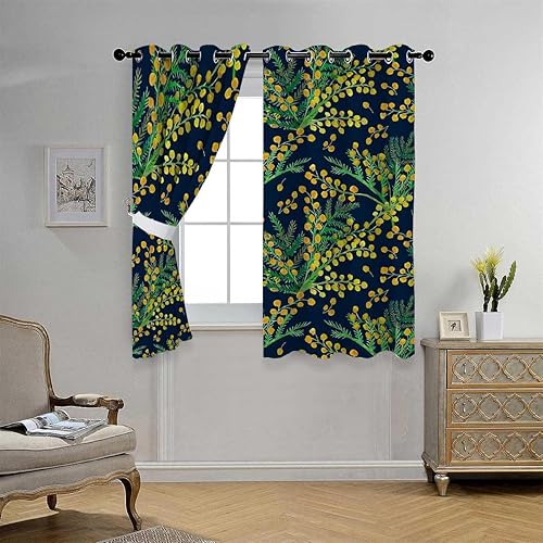 Miniatura 2 de Cortinas De Cocina Modernas Dark Floral Grommet Short Door Privacy Curtain Blackout Sheet 63Inch Width by 63Inch Length,2 Panels