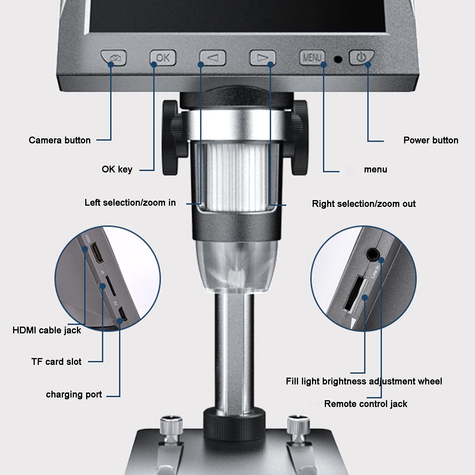Microscopio Digitale LCD da 4,5 Pollici, Scheda 12 MP, Ingrandimento 1-1000X, Videocamera Portatile, Videoregistratore, 8 Luci LED, Batteria Ricaricabile, Riparazione di
