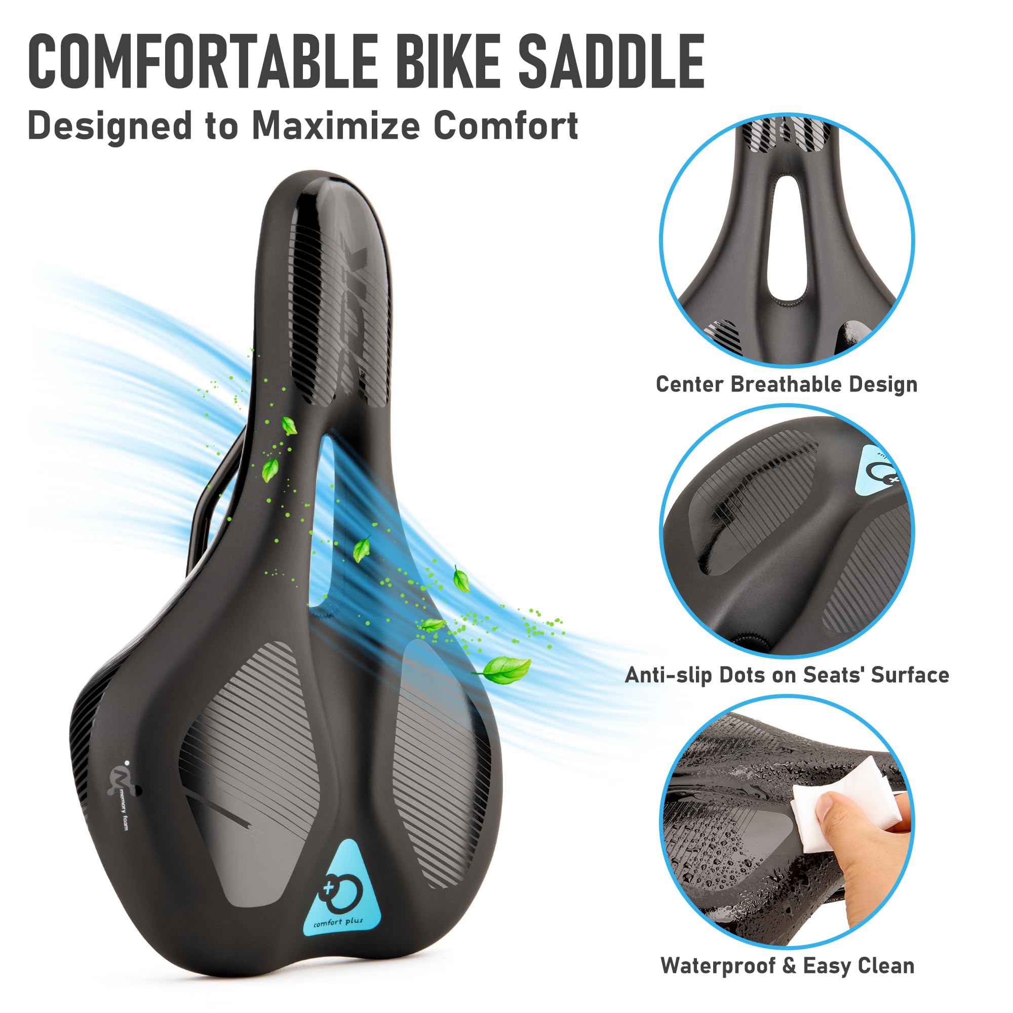 DDK Comfort Plus Fietszadel met traagschuim, drukontlastend en schokdempend, comfortabel, zacht gevoerd zadel voor heren en dames (Alpen