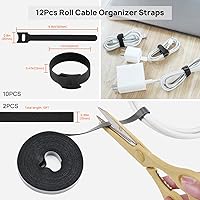 Vista 7 de Cable Management Kit - 4 Cable Sleeve, 57 Self Adhesive Cable Clips, 12 Hanging Strips, 12 Cable Organizer Straps and 100 Fastening Cable Ties for