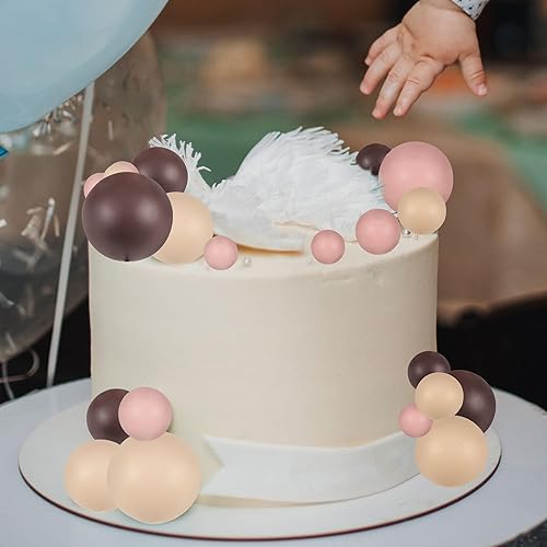 Miniatura 5 de Gyufise 30 piezas de mini globos para tartas, bolas de espuma marrón, decoración de bolas de perlas de imitación, decoración de pasteles para boda,