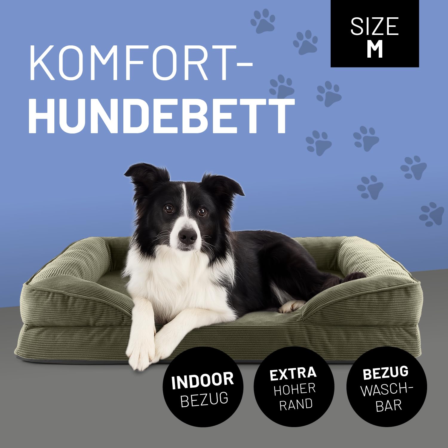 Lumaland orthopädisches Hundebett aus Cord | ergonomisches Hundesofa 90x65 cm - für mittelgroße Hunde | Boden rutschfest | Füllung und Bezug waschbar | Hundekörbchen mit Memory Schaumstoff