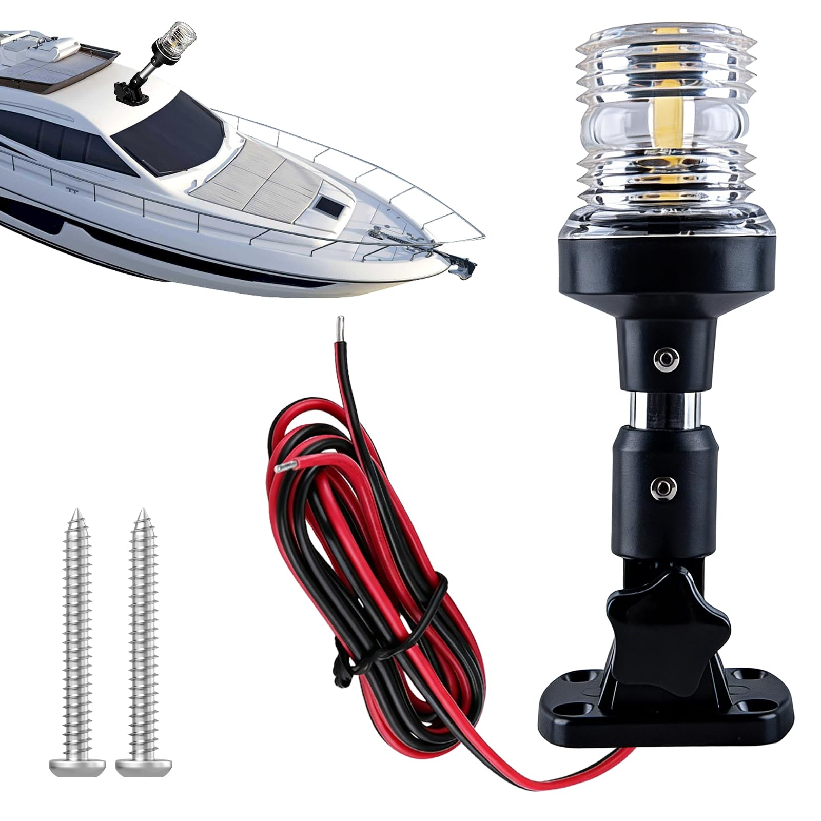 Luce di ancoraggio, luce di navigazione da 15 cm, impermeabile IP67 a 360°, luce di ancoraggio per barche, rotazione a 180°, 12V~24V, luce di navigazione a LED per barche marine, luce di ancoraggio a