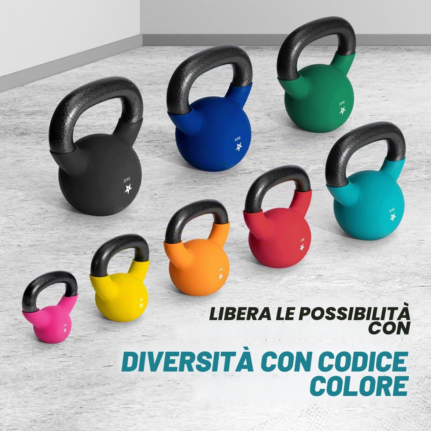 Yes4All 2-20kg Kettlebell in ghisa con rivestimento in neoprene, Kettlebells multicolore