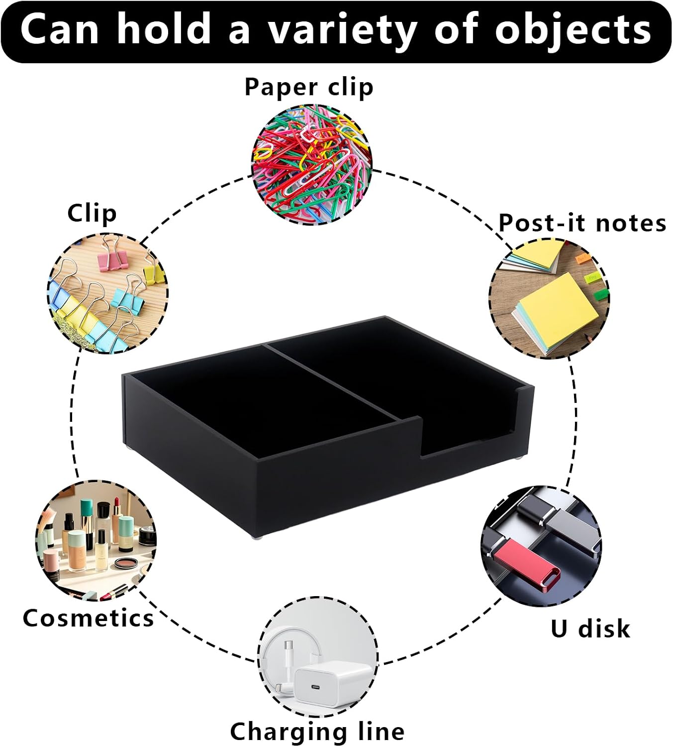 Sticky Note Holder 4 x 6 Inch Acrylic Black 2 in 1 Post It Note Dispenser Paper Clip Holder for Home Office Desk Organizer image 3