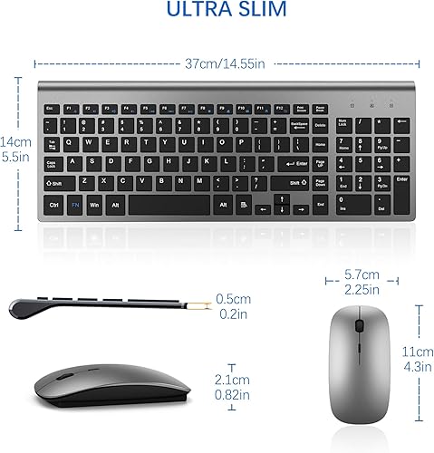 Miniatura 6 de Combo de teclado y mouse inalámbricos ultra delgado, TopMate 2.4G silencioso compacto USB 2400DPI mouse e interruptor de tijera juego de teclado con