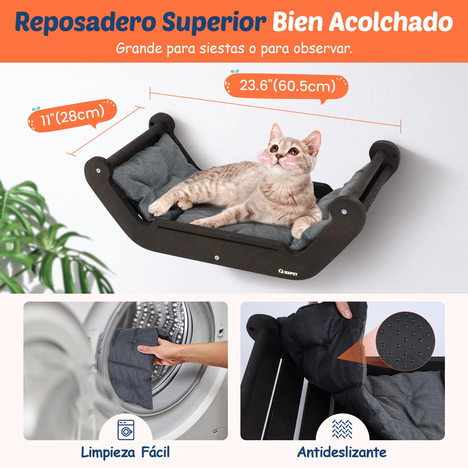 Estantes de Pared para Gatos con Hamaca de Pared para Gato y Estante de Pared de 3, Muebles de Madera para Gatos, Escaleras para Gatos para Jugar, Escalar y Dormir (XL, ​​Cama para Gatos​)