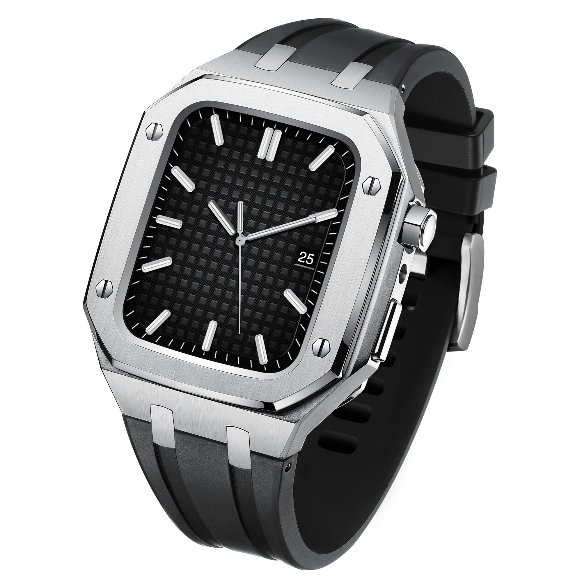 MSF TRADERS Rubber Strap Metal Bezel for iwatch Watch SE/4/5/6/7 Apple Mod Watch Accessories Replace