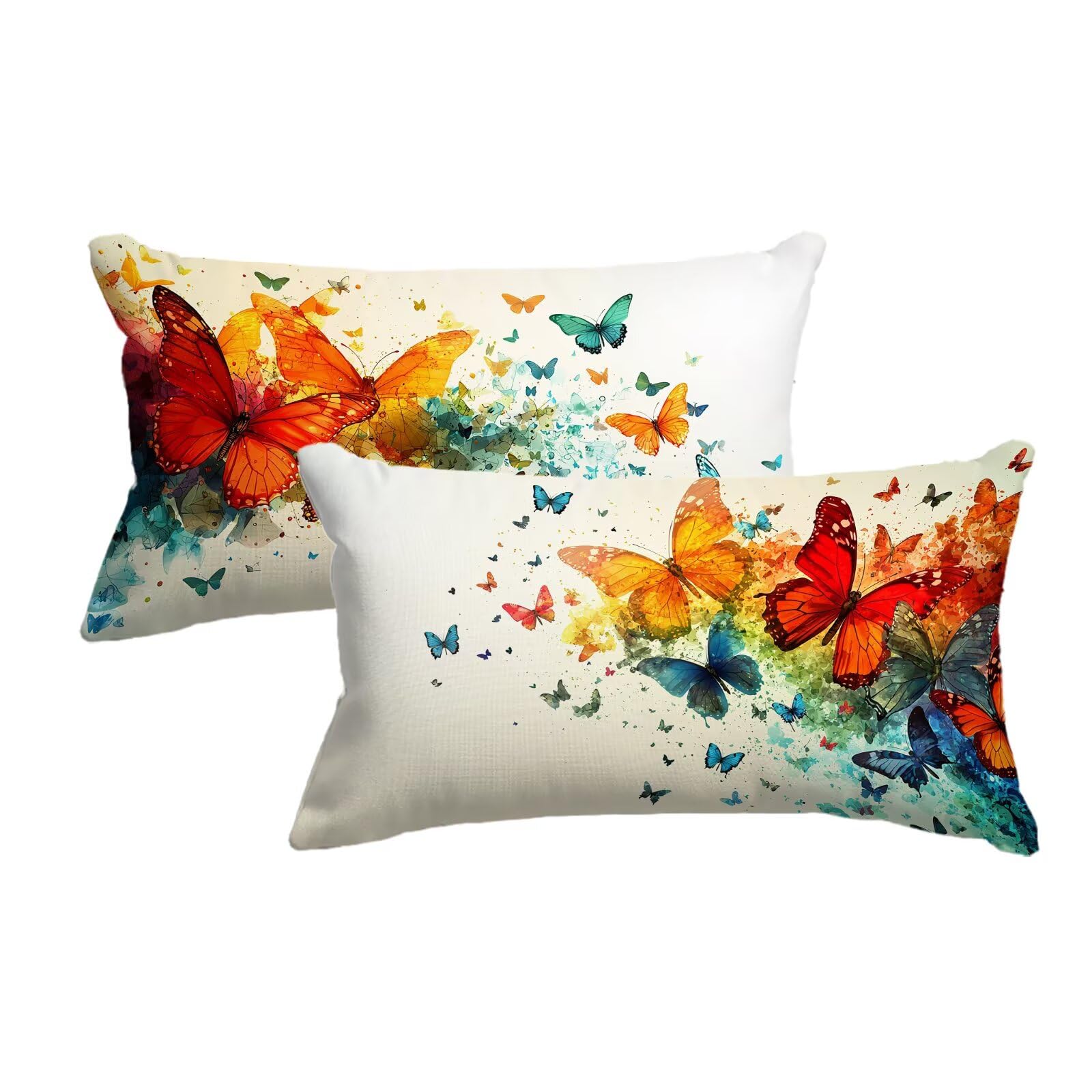 Housse coussin exterieur 40x80 imperméable taie oreiller lin coloré motif papillon pour chaise jardin