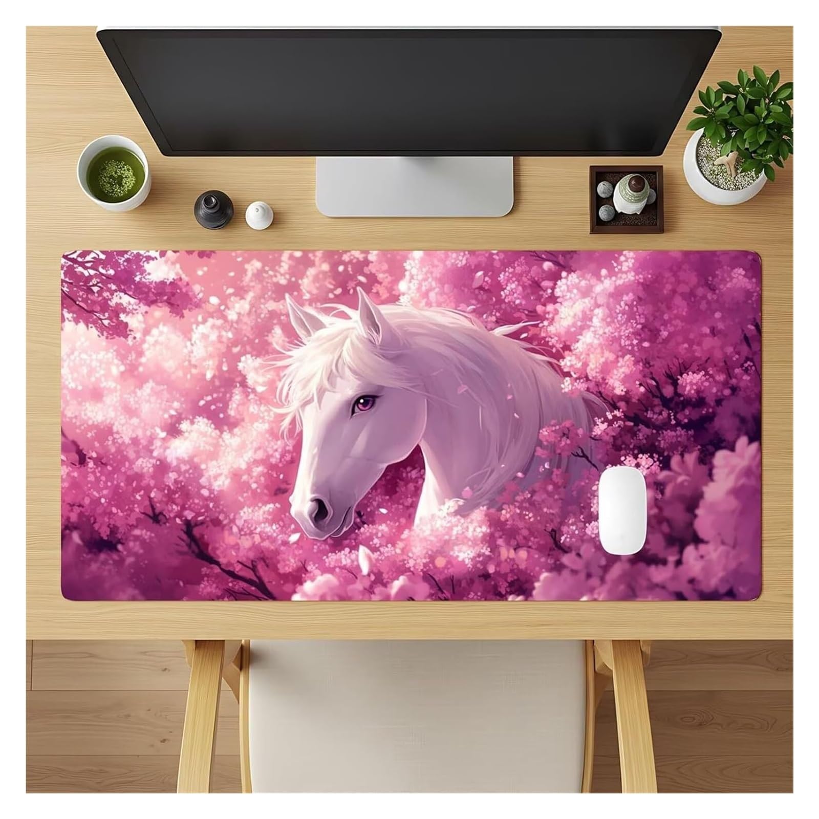 Podkładka pod mysz, Podkładka pod mysz komputerową z różowym kwiatem i koniem(700x400x2mm)