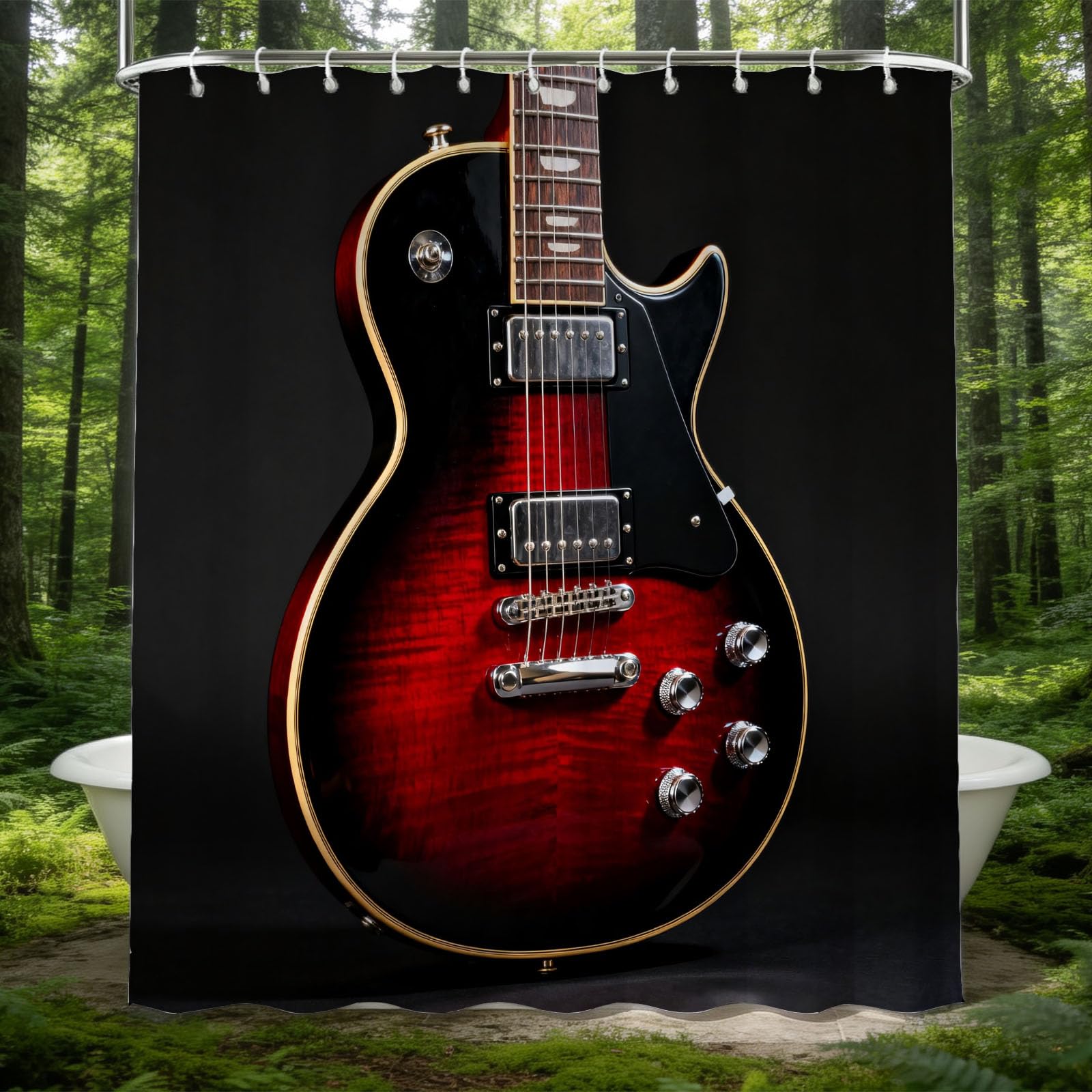 Hongduo 3D Vintage Electric Guitar Shower Curtain for Stalls Bathtubs Rock Instrument Bathroom Decor Shower Curtain Set Polyester Fabric Waterproof 200x200cm/79X79 Inch with Hooks
