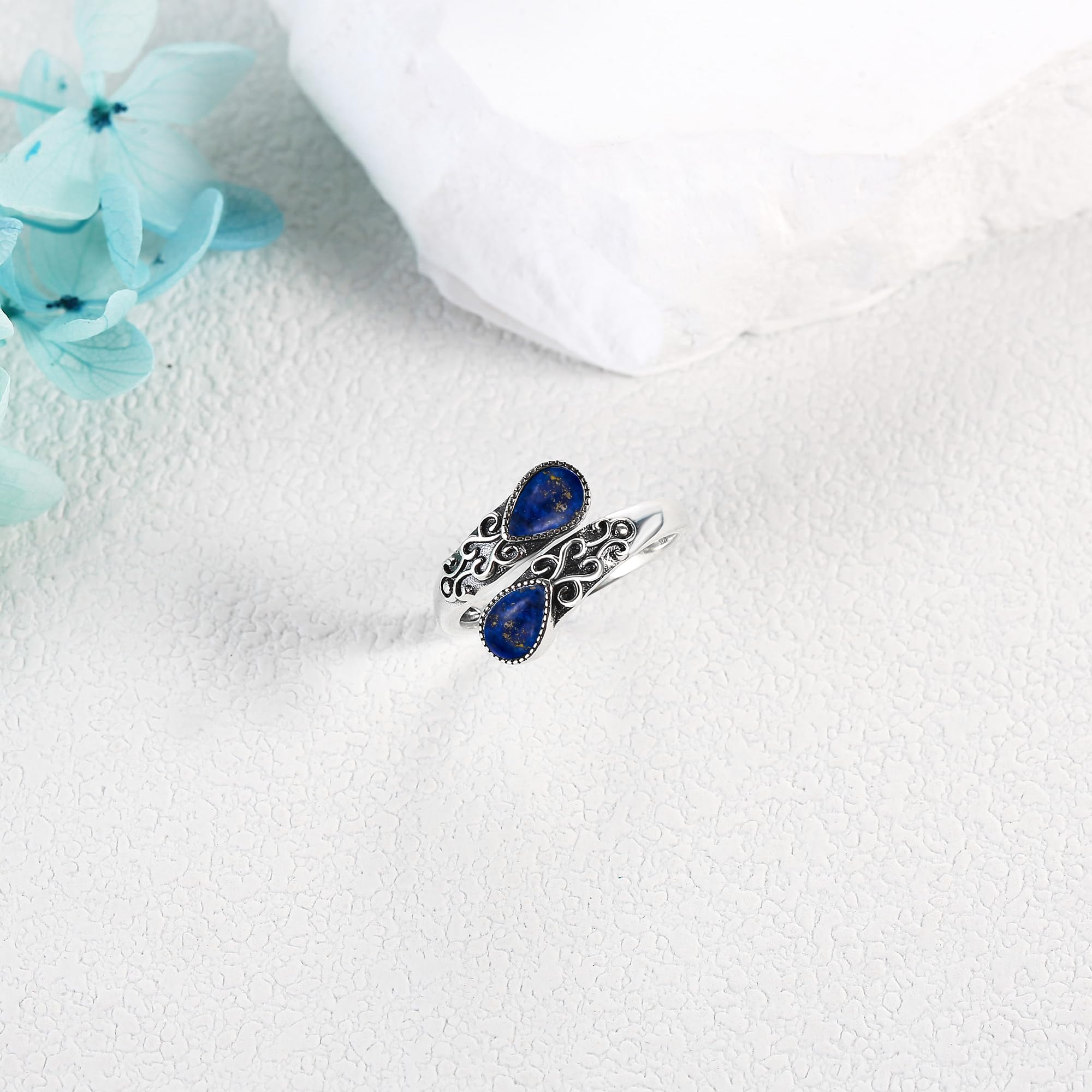 Anello da donna in argento sterling con pietra di luna, arcobaleno, regolabile, gioiello regalo per ragazze