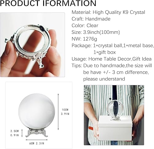 Miniatura 7 de Pisapapeles de bola de cristal ámbar de 3.9 pulgadas con soporte plateado curativo, figura de bola de cristal decorativa coleccionable, bola de