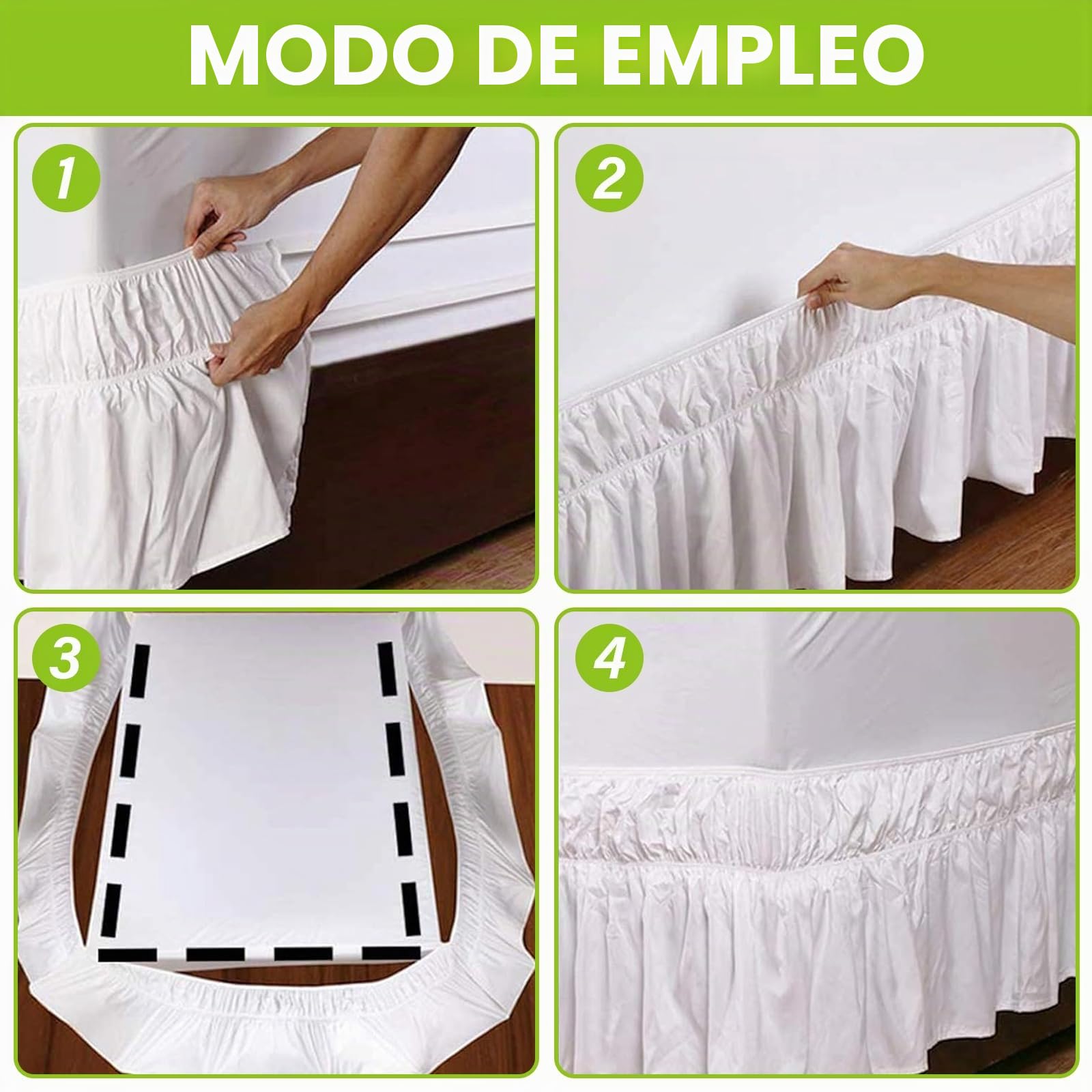 Faldón de cama plegable, 150 x 200 x 38 cm, faldón de cama para envolver, envoltura elástica con volantes, faldón de cama liso con volantes, faldón de cama, cenefa de cama resistente a la decoloración