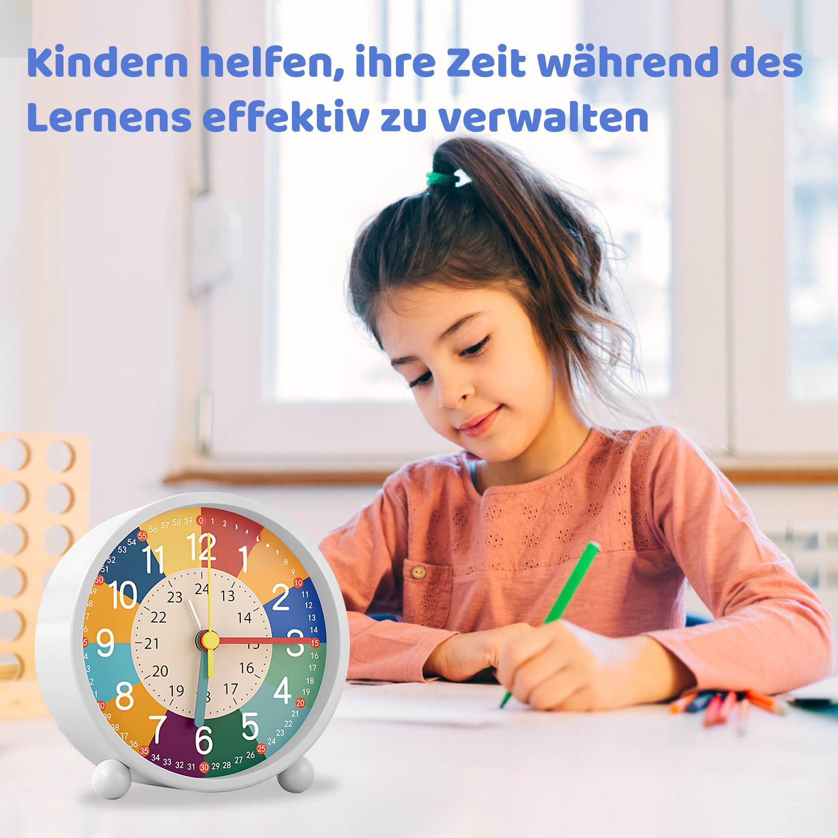 Idota Sveglia per Bambini Analogica con Luce Notturna e Dolce Suoneria, Senza Ticchettio, Funzionamento a Batteria (Senza Batteria) per Ragazze e Ragazzi