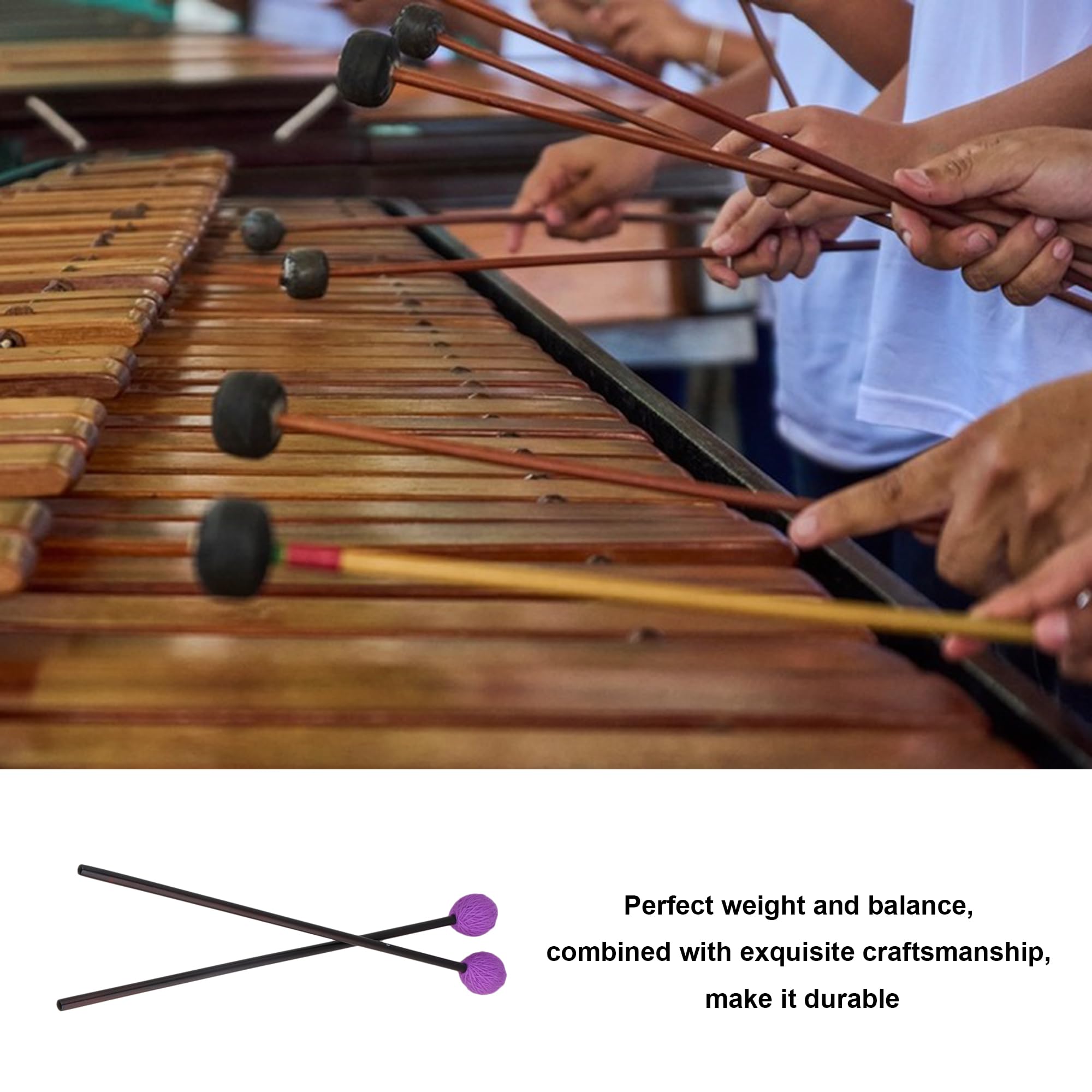 Mxfans Marimba-Schlägel mit weichem Garnkopf, 40 mm, Violett, 42 cm, für Anfänger, 2 Stück