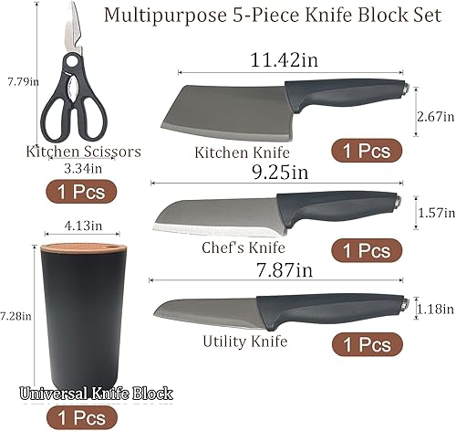Miniatura 2 de Juego de cuchillos de cocina de 5 piezas de alta calidad, juego de cuchillos afilados para cocina con bloque, apto para lavavajillas, mango