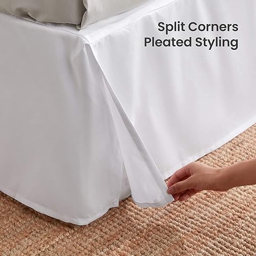 Miniatura 4 de Comfort Beddings - Falda de cama tamaño King, estilo plisado, 100% tela de mezcla de algodón, ajuste a medida de alta calidad, 1 falda de cama