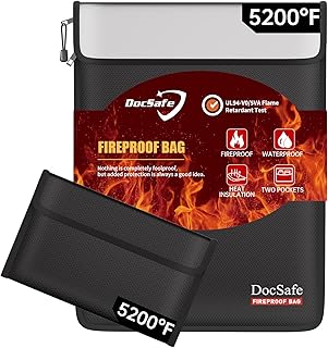 DocSafe 2 Stück 5200°F Feuerfeste Dokumententasche(39x29cm,20.5x13cm),8-lagige Feuerfest Wasserdichte Tresor für A4-Dokumente,Feuerfeste Geldtasche für Reisepass,Bankdatei Wertsachen,Schwarz