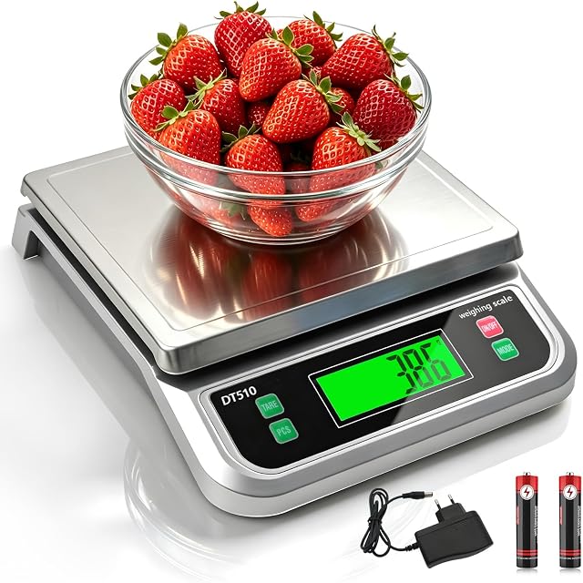 bascula cocina profesional 40kg/88 lbs con 6 unidades Función Tara | con Pantalla LCD bascula cocina Acero Inoxidable Balanza de Alimentos PCS Para panaderia mascota alimento balanza cocina