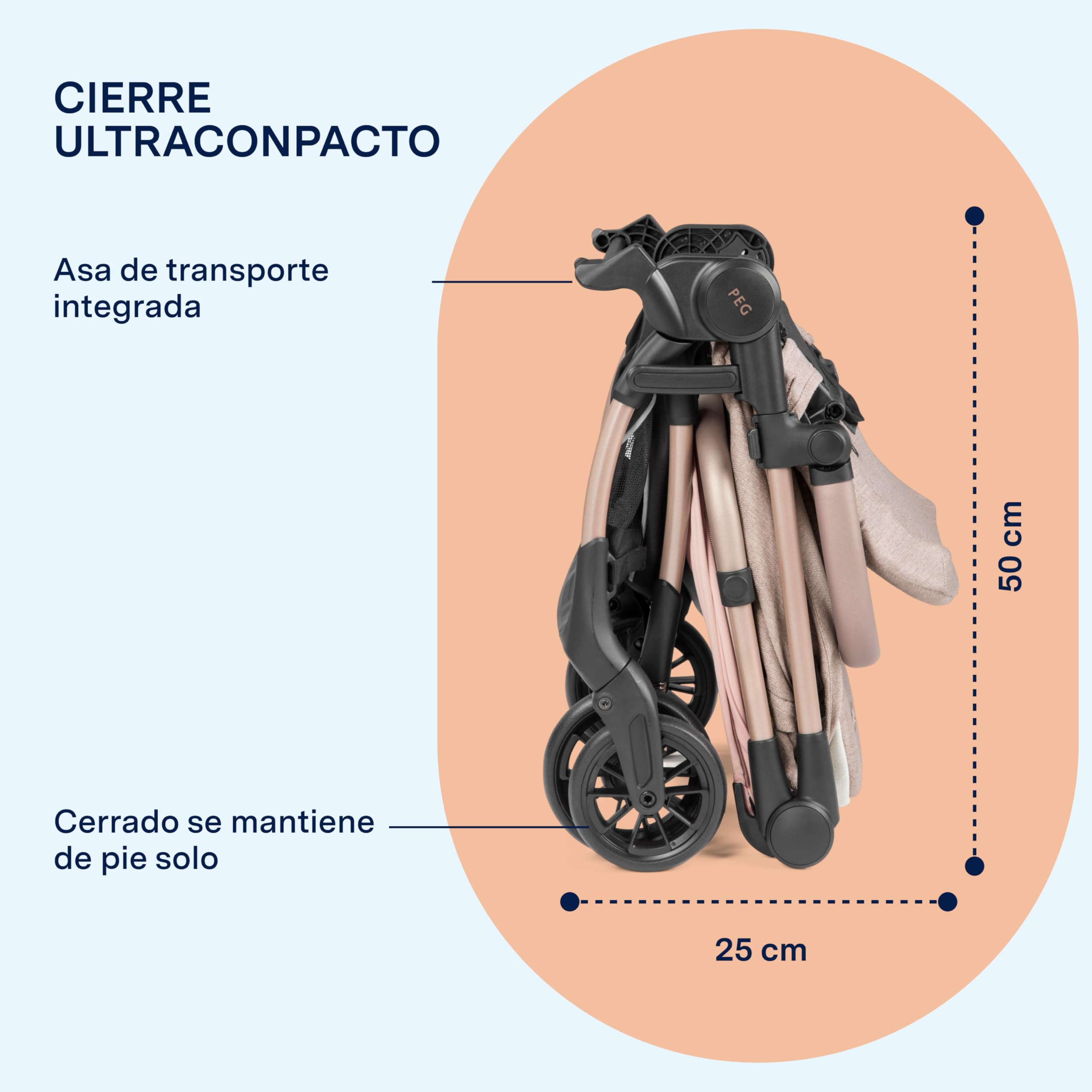 PEG Cochecito Ligero Volo con Burbuja de Lluvia, Apto Avión, Compacto, Equipaje de Mano, Desde Recién Nacido hasta 22 kg, Bolsa de Viaje Incluida, Mon Amour