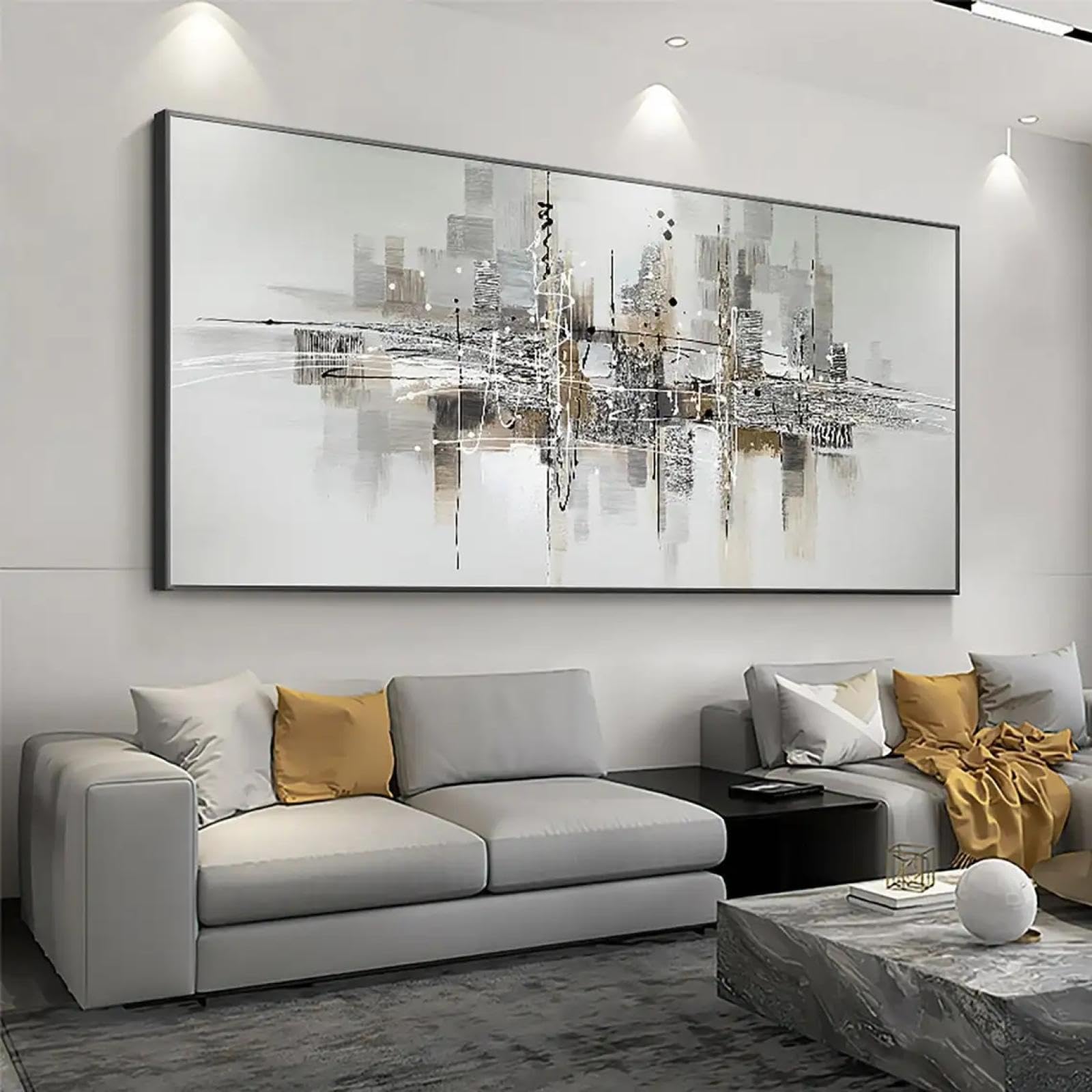 Jacbon Frameless Abstract Wall Art, Modern Art Print, Black And White, 24X48 Inches,