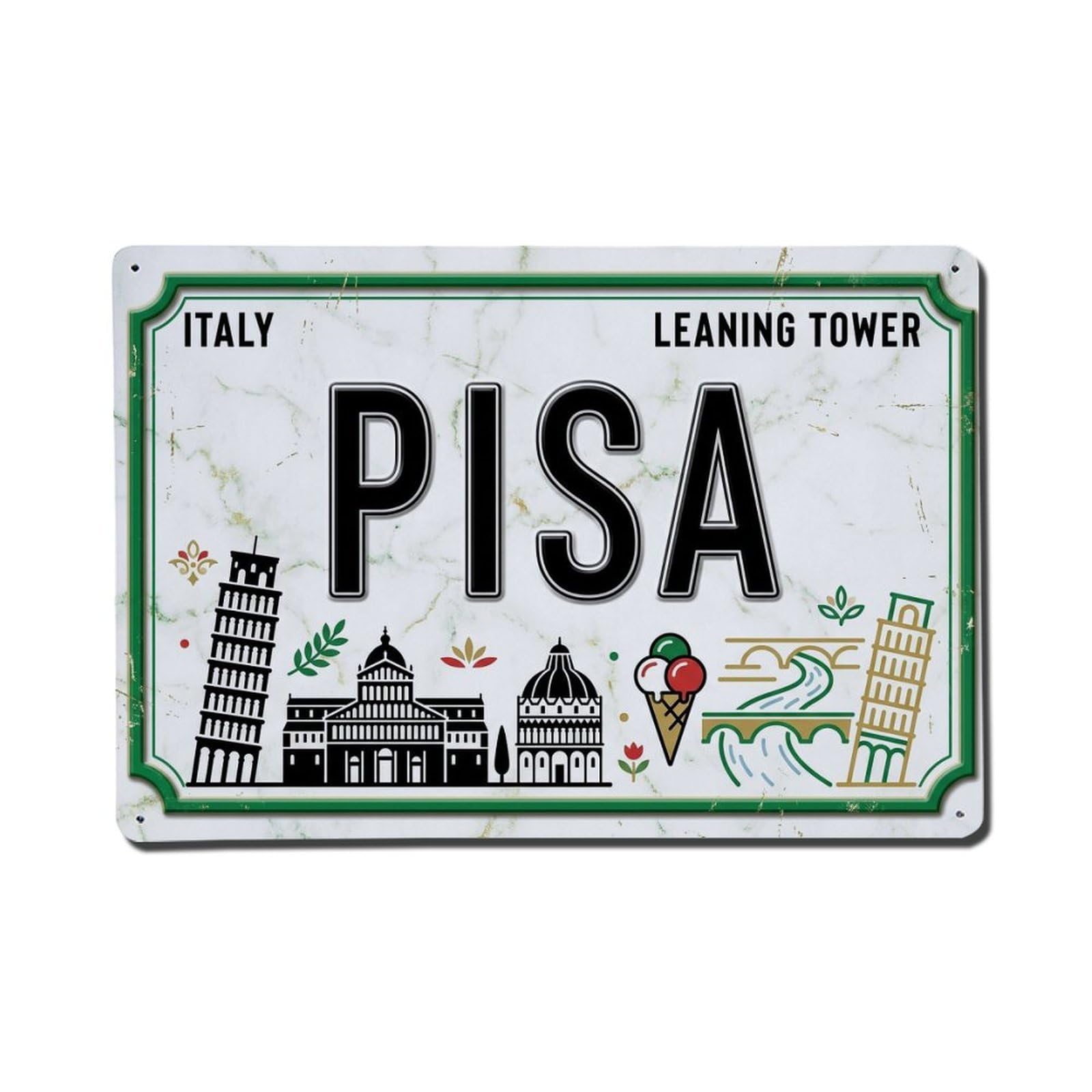 Cxhjca 8X12inch(20X30cm) Vintage Travel Pisa Italy Tower Cathedral Metal Tin Sign