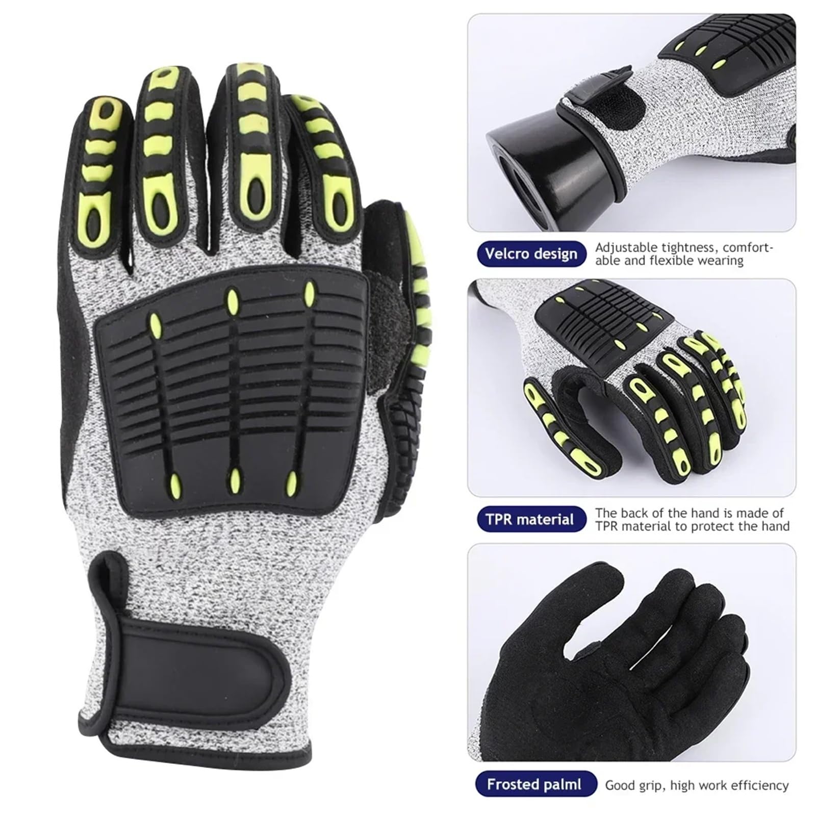 Compatible con guantes de seguridad anticorte TPR mecánicos Antivibración Antigolpes Anticolisión for ciclismo y rescate al aire libre(L)