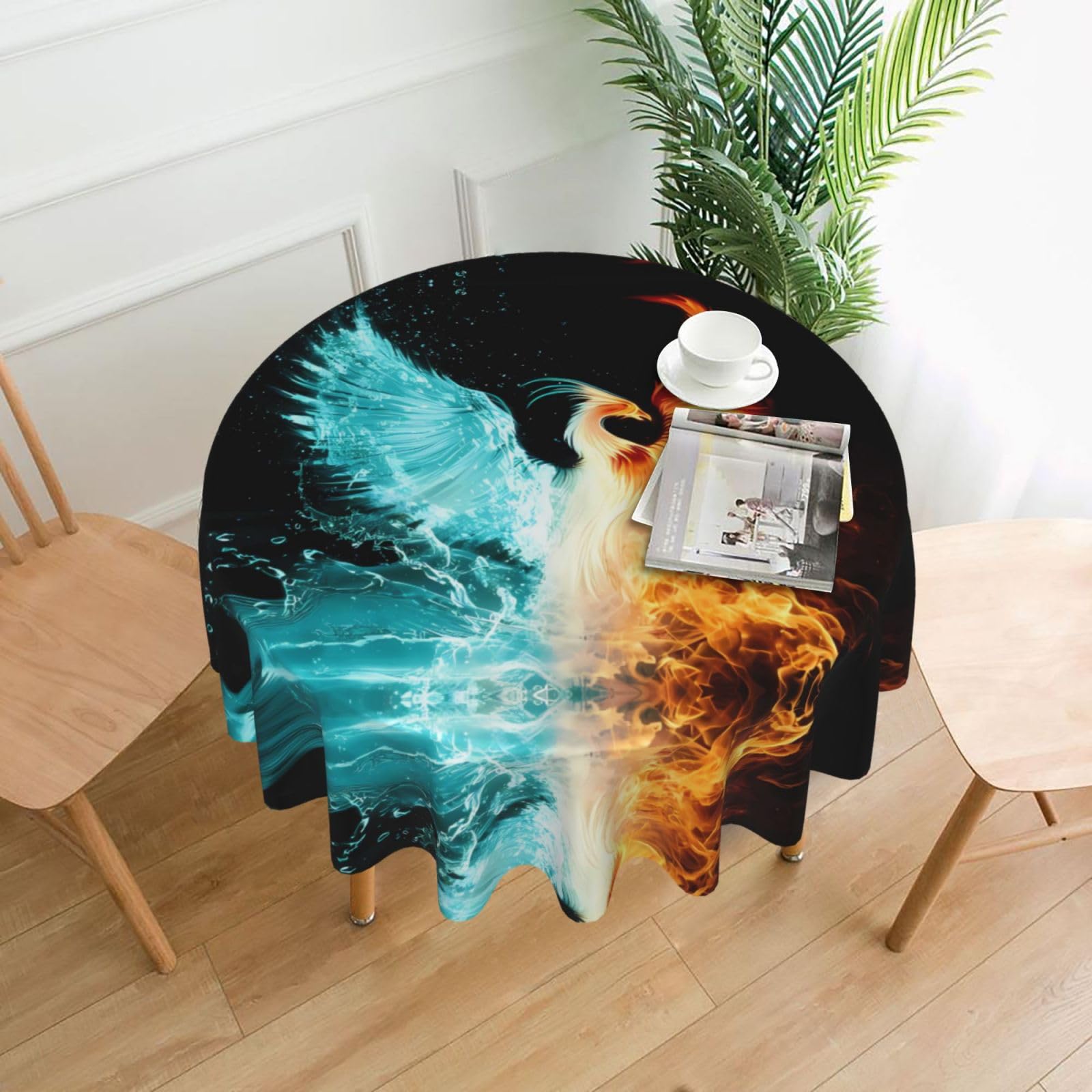 MROWYC Beautiful phoenix Printed Practical Round Tablecloth, Durable, Suitable for Home, Restaurant, Hotel, Gathering, and Decorative Table Covers