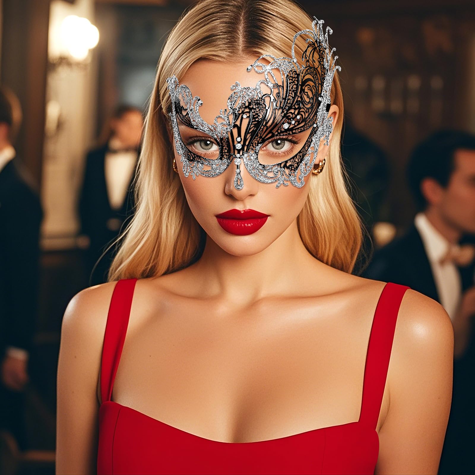 Oidea Couple Masquerade Mask Set: Venetian Prom Party Mask Mardi Gras Halloween Costume Accessory Glitter Rhinestones Wedding Cosplay Masks - Image 4