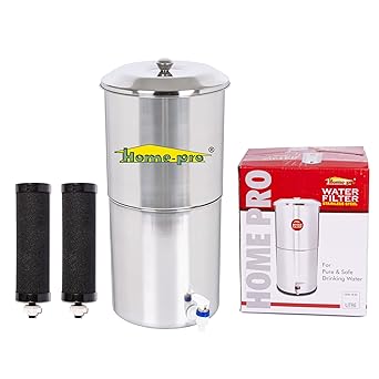 Home-Pro - Manual Water Filter | Stainless Steel | Carbon Candle For Fast Filteration | Sliver Actived | Water Filter & Purifier Candle | 30 Liter Capacity