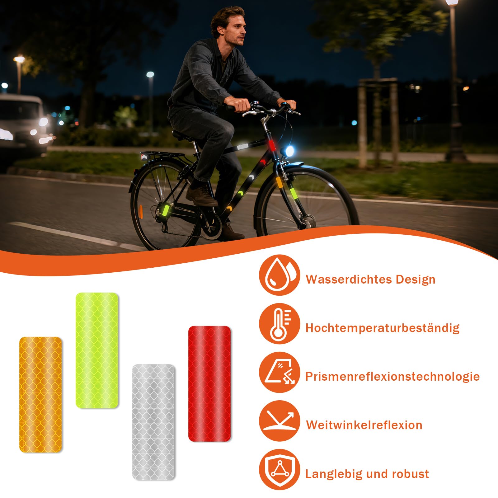 winbest 80 sztuk naklejek odblaskowych, 4 kolory, odblaskowe, samoprzylepne, wodoodporne, odblaskowe naklejki na rower, motocykl, kaski, ubrania