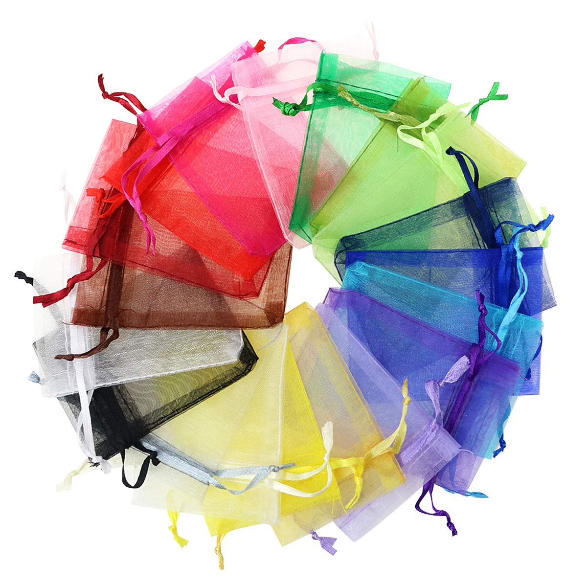 100 Pcs 10x15cm Transparent Organza Drawstring Bags Gift Bags, PLECUPE Multicolor Hard Pearl Jewelry Net Yarn Wrapping Bags Drawstring Beam Pockets Lavender Storage Bag Candy Bags - Random Mixing — image 1