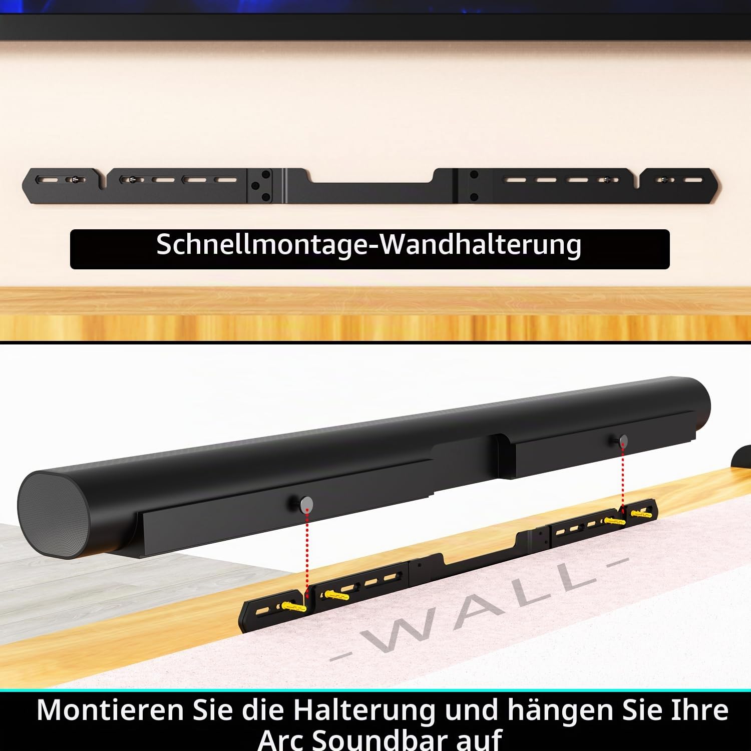 Wandhalterung für Sonos Arc Soundbar, versteckter Stil für Sonos Arc Ultra Wandhalterung, Metallhalterung mit Hardware-Kit，Schwebende Halterung unter dem Fernseher