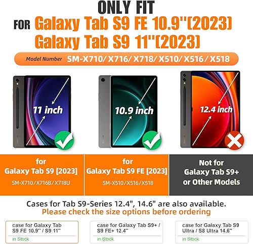 Miniatura 2 de SEYMAC stock Funda para tableta Samsung Galaxy Tab S9S9 FE 5G 2023 con protector de pantalla y soporte para lápiz correa de mano giratoria 360 y