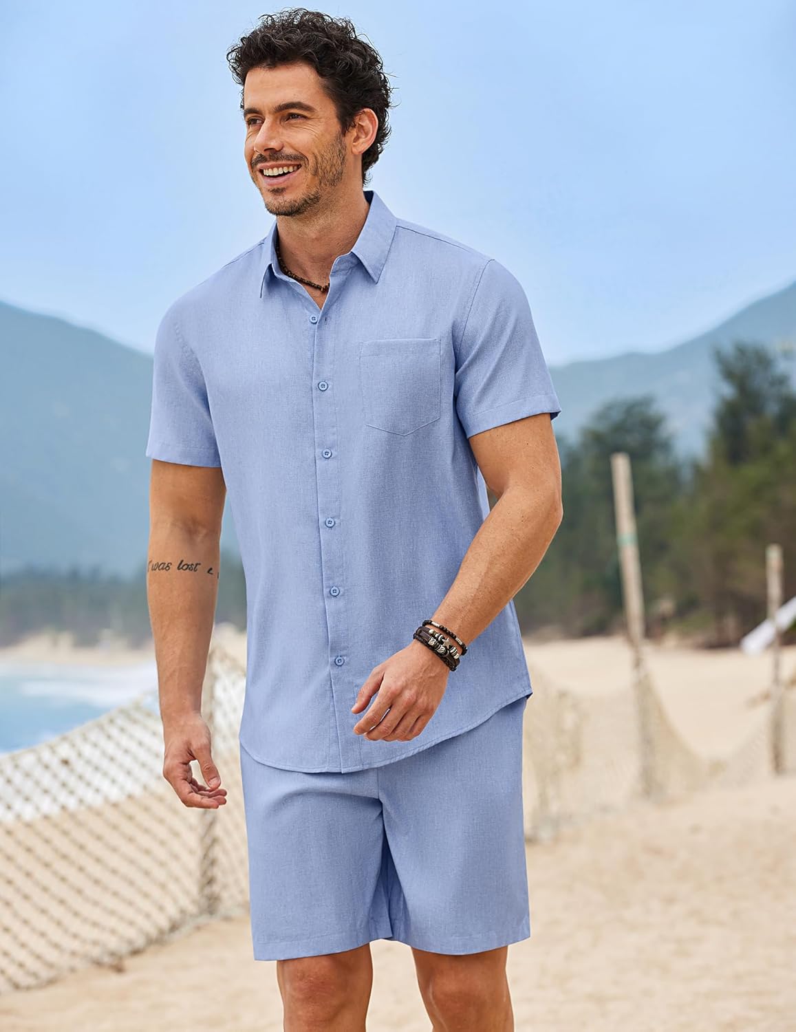 COOFANDY 2 Piece Set for Men Cruise Outfits Set Mens Summer Vacation Outfit Short Sleeve Button Down Shirts - Image 3