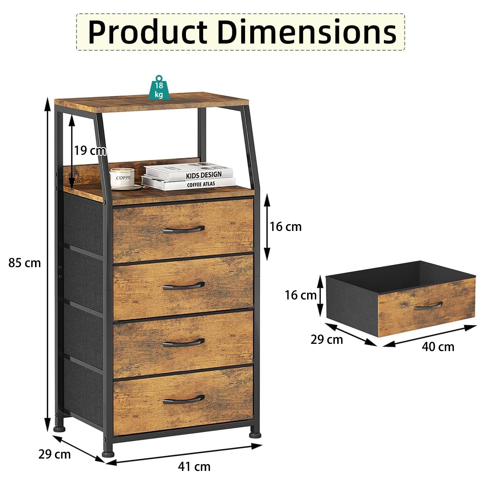 CAIYUN Comodino, tavolino, comodino con 4 cassetti, comodino, cassettiera per camera da letto, armadio, armadietto, facile da montare, stabile