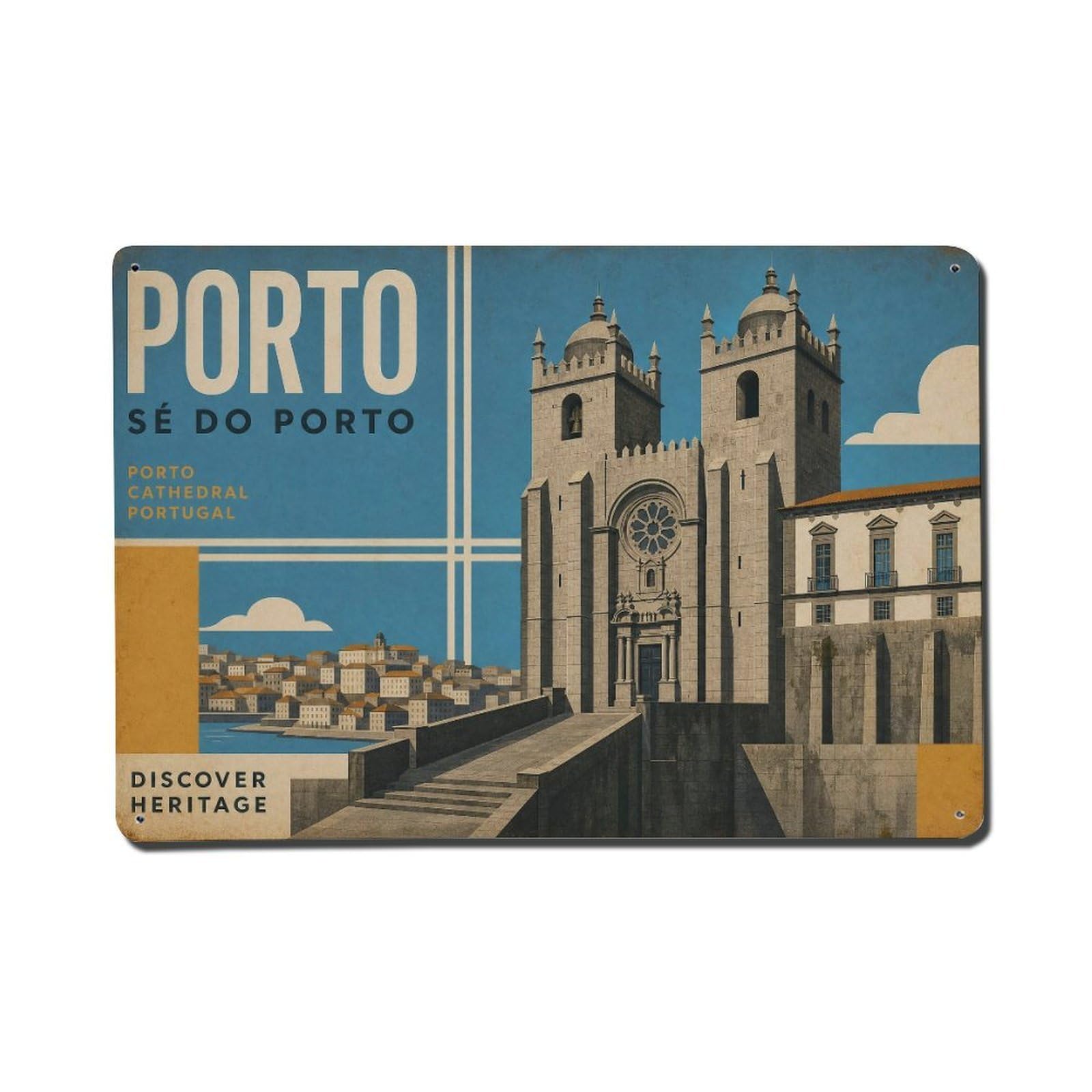 Yrnq 08X12inch Vintage Style Vintage Cathedral Se Romanesque Fortress Portugal Metal Tin Sign