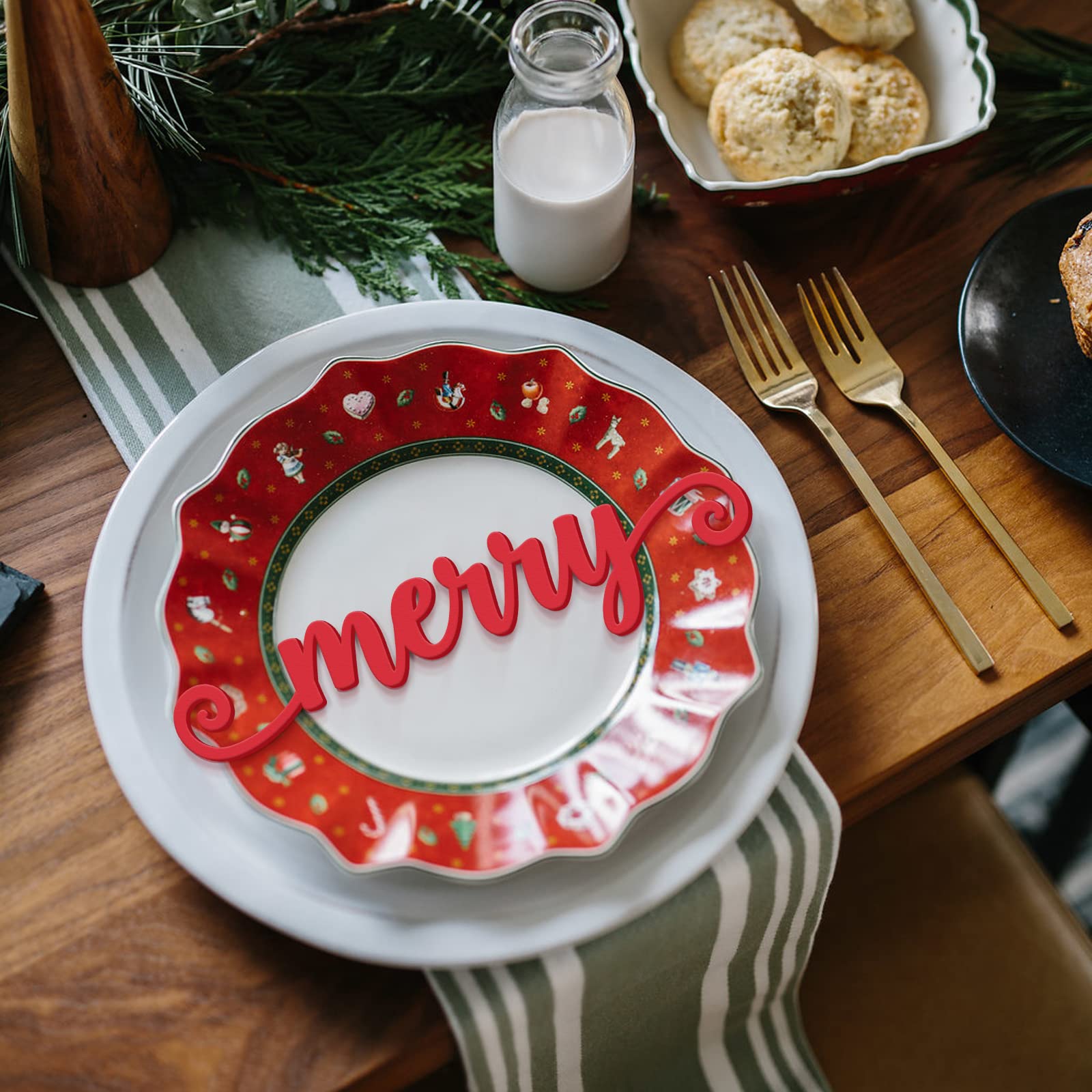 Amazon.com: 5PCS Christmas Red Wooden Place Setting Laser Cut