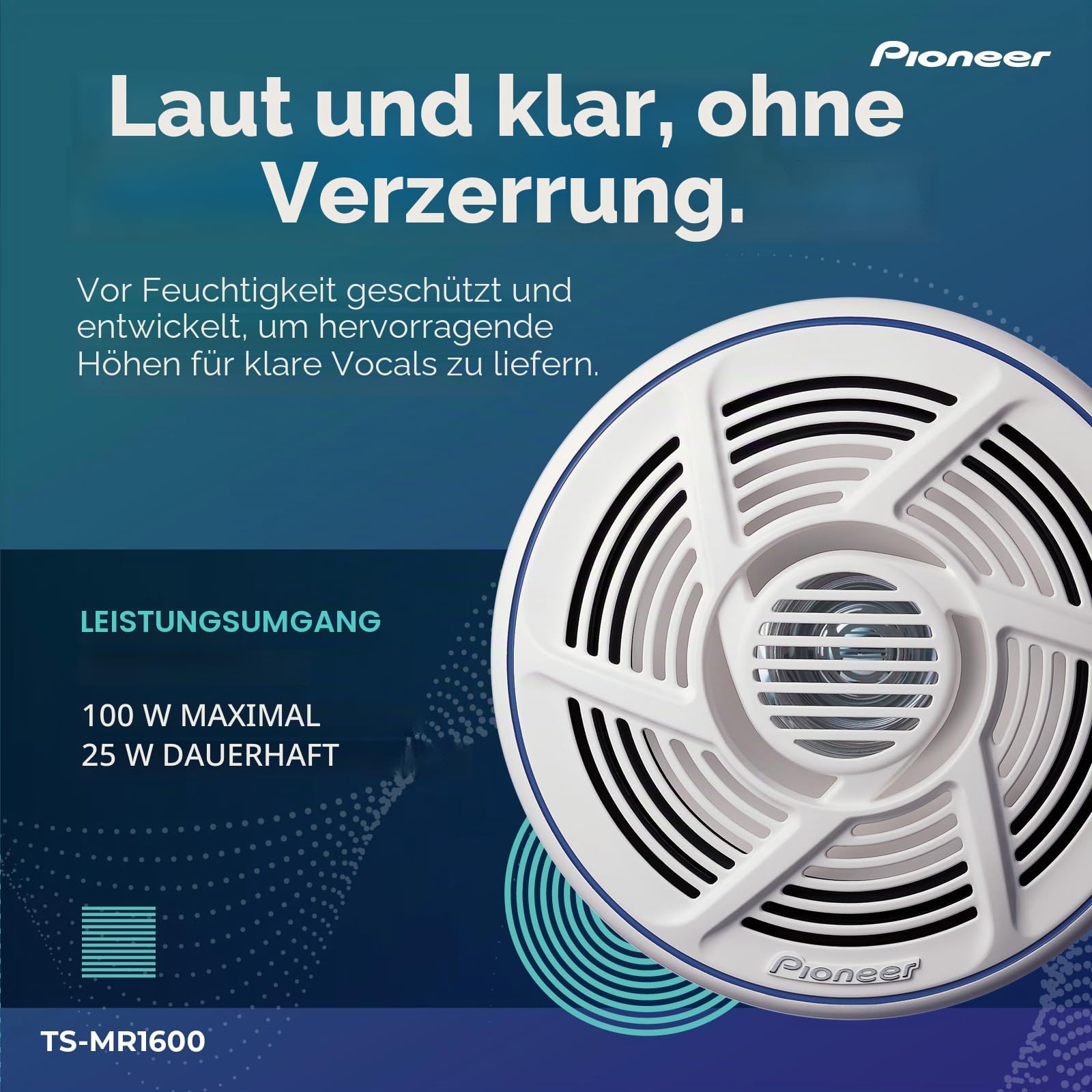 PIONEER TS-MR1600 Marinetauglicher Doppelkonus Outdoor Lautsprecher (100 W), 16 cm, Eingangsnennleistung 25 W, Gitter in Weiss