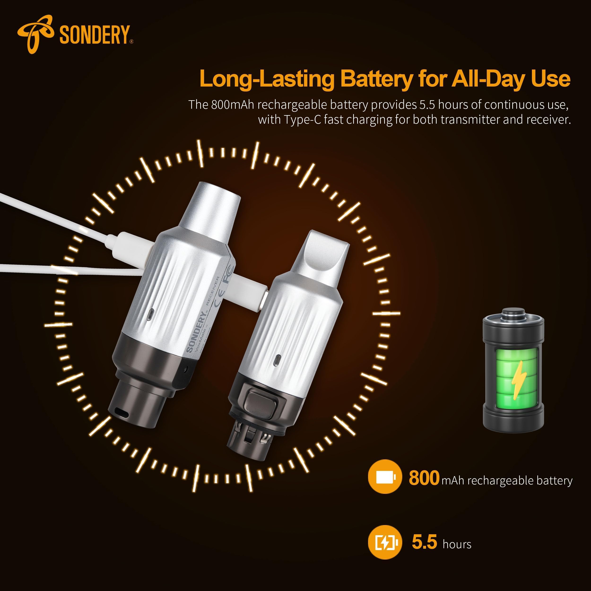 Sondery UHF Wireless XLR Sender und Empfänger Wiederaufladbar 7 Kanäle für dynamische Moving Coil Mikrofone