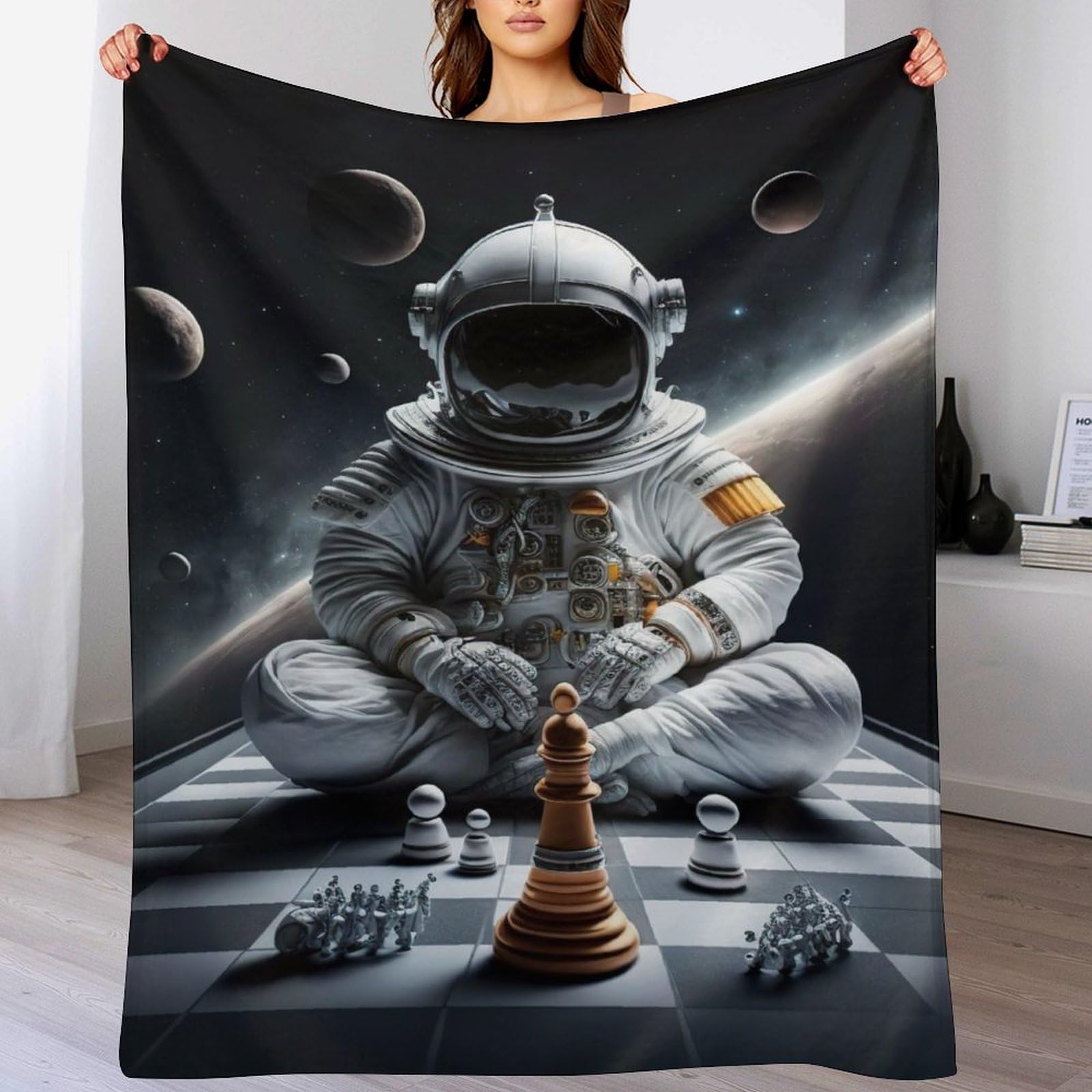 Couverture univers des échecs en polaire, le cadeau idéal pour lit et canapé