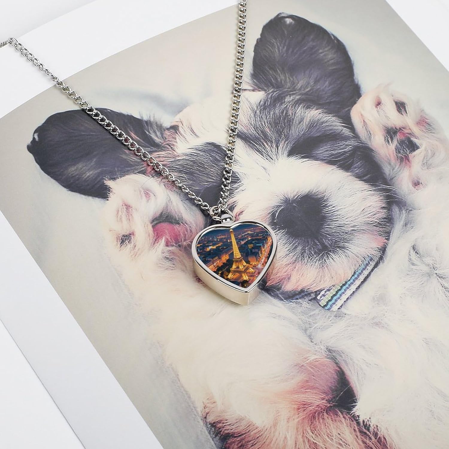 Eiffel Tower Cremation Heart Pet Ashes Necklace image 5