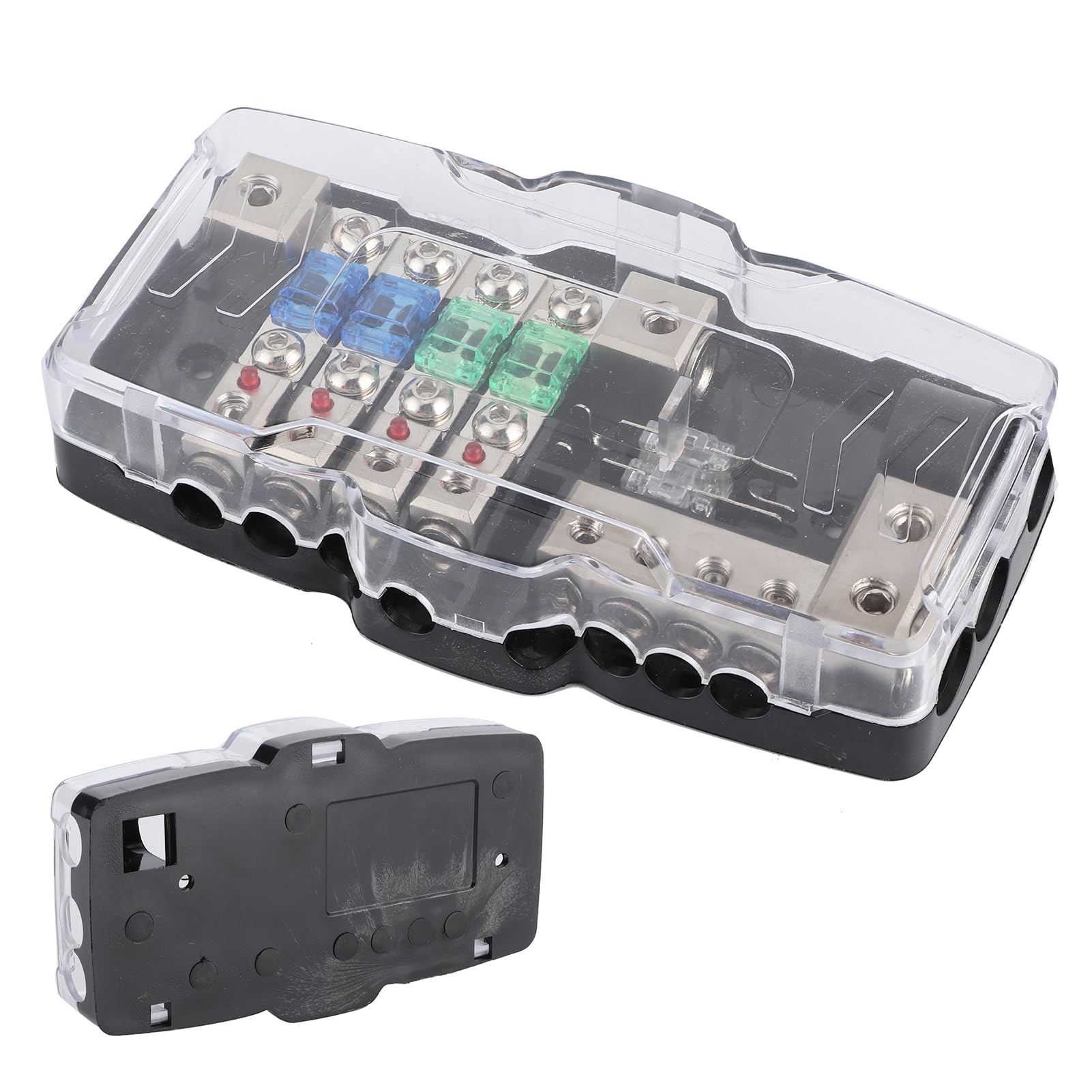 Caja de Fusibles para Audio Estéreo de Coche, Soporte de Distribución Multifuncional de 4 Vías con Indicador LED para SUV, ATV, UTV y Vehículos Marinos